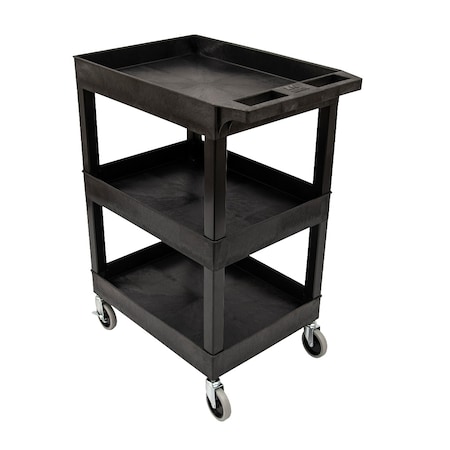 Luxor Plastic Utility Cart - 24" x 18" Three Shelf - Black SEC111HD-B